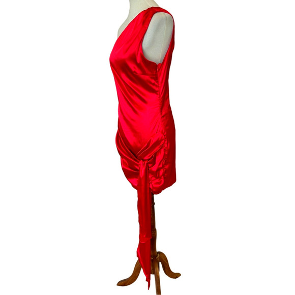 Superdown One Shoulder Mini Dress Red XXS Ruched Bodycon Cocktail Satin NEW - Picture 5 of 7